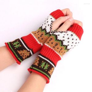 Cinco dedos guantes árbol de navidad sin dedos mujeres mitten invierno brazo calentador kawaii manga de punto suave chicas punk gótico lolita