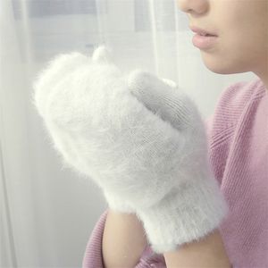 Cinq doigts gants mignon lapin laine femme hiver mitaines sortie d'usine fourrure sans doigts gant filles 221104