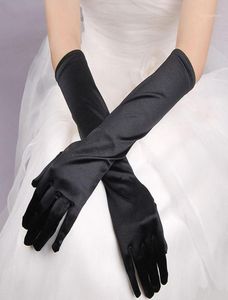 Cinq doigts gants mode long satin opéra soirée de fête de fête de bal noir rouge 63cm femmes11443559