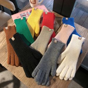 Cinq doigts gants mode écran tactile tricoté femmes hiver chaud équitation solide travail moelleux Y2K Harajuku Kawaii mitaines 231101