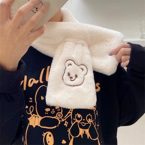 Cinq doigts gants mode femmes kaki blanc hiver foulards mignon ins dessin animé ours étudiant filles femme extérieure garder au chaud peluche ferry cicatrice