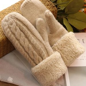 Cinq doigts gants mode femmes torsion fleurs laine tricot mitainesunisexe double épaissir plus velours doigt complet cachemire chaud conduite mitaines l45 231120