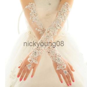 Gants à cinq doigts Gants à cinq doigts longueur opéra longue robe de mariée gants cristaux diamant gaze broderie élégante femmes dentelle gants de mariée prix de gros