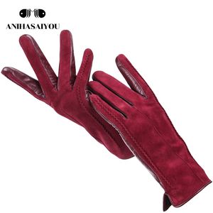 Gants à cinq doigts Bonne qualité gants tactiles couleur hiver gants en cuir pour femmes véritable daim 50% cuir véritable 50% gants pour femmes -2007 230302