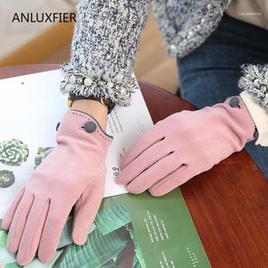 Guantes de cinco dedos H9914 Moda simple Mujeres Invierno Cálido Mitones térmicos al aire libre A prueba de viento Pantalla táctil de conducción delgada Manopla de estudiante coreano