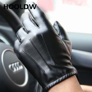 Gants à cinq doigts HOOLDW gants d'hiver hommes femmes noir cuir PU cachemire gants de conduite chauds mitaines écran tactile gants tactiques imperméables 230926