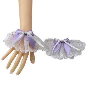 Cinq doigts gants Lolita fausses manches poignets à volants dentelle étoile paillettes nœud papillon Cosplay Bracelet