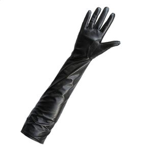 Cinq doigts gants hommes en cuir véritable longs gants extra longs style droit en peau de mouton hiver chaud manchette gantlet gants 231115