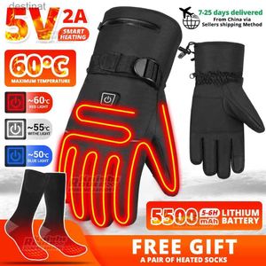 Five Fingers Gloves Men Heated Gloves USB Rechargeable Winter Thermal Gloves With Heating Motorcycle Touchscreen Electric Heating Gloves Ski GlovesL231108