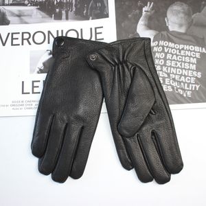 Gants à cinq doigts Gants de conduite en peau de cerf pour hommes en cuir ondulé hiver épaississement chaud imitation fourrure de lapin doublure droite automne 230921