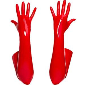 Guantes de cinco dedos Brillante Aspecto húmedo Guantes largos y atractivos de látex para mujeres BDSM Sexo Extoic Night Club Gótico Fetiche Guantes Ropa M XL Negro Rojo 230822
