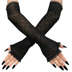 Cinq doigts gants toile d'araignée gant de protection solaire Halloween décoration habiller accessoires de fête Performance demi-doigt gaze