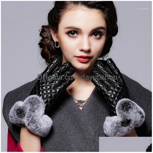 Cinq doigts gants touchent Sn pour femme hivernale chaude authentique cuir élégant dames réelles en fourrure mouton-skin1 drop livraison accessoire de mode dhjpb