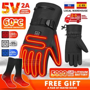 Five Fingers Gloves Winter Gloves For Men Snowboard Women Touchscreen USB Heated Gloves Camping Water-resistant Hiking Skiing Moto Motorcycle Gloves 231023