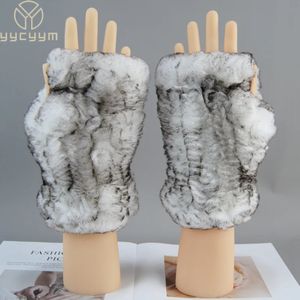 Gants à cinq doigts hiver vraie fourrure Golve femmes en plein air chaud 100% réel Rex gants de fourrure de lapin tricot épais naturel doux Rex fourrure de lapin mitaines 231017