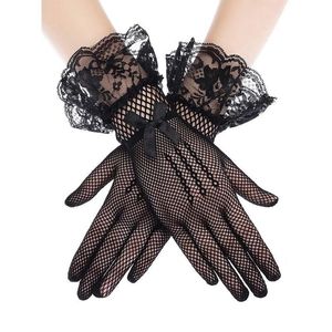 Cinco dedos Guantes Mujeres Negro Blanco Verano A prueba de rayos UV Conducción Malla nupcial Malla de encaje Flor Mittens Dedo completo Girls Wedding2765