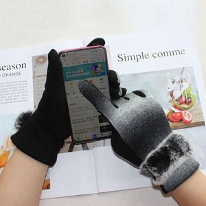 Gants à cinq doigts Gants tricotés en coton pour femmes, réparation élastique des mains à écran tactile fin, noir plus fourrure, chaleur du printemps et de l'automne1