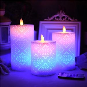 Bougie électronique sans flamme veilleuse bougie LED avec bougie de pilier de cire télécommandée RVB pour la décoration de mariage de Noël 220527