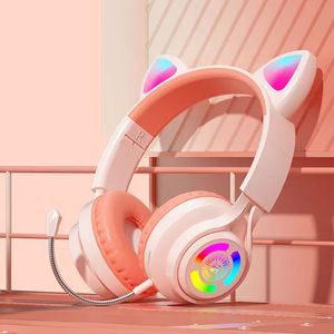 Auriculares con Oreja de Gato con luz Flash, inalámbricos con micrófono, puede cerrar LED, estéreo, música, teléfono, Bluetooth, Gamer