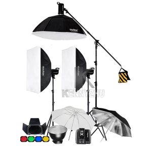Flashs 3x Godox SK300II 300WS / SK400 II 400WS 2.4G WIRESS SYSTÈME SYSTH SYSTH SYSTH Light Strobe Lighting Kit + Tésmetteur X1T + Stand + Softbox