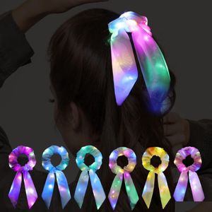 Clignotant cheveux tresse néon éclairer arc chouchous pour filles mignon LED chouchou porte-queue de cheval écharpe cravates femmes R Otwxh