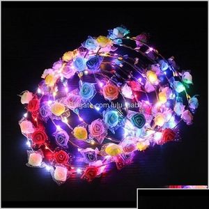 Flashing Hair Braid SSS Colorf Fiesta de Navidad brillante Halloween Corona Diadenta de flores Mujeres Led Light Up Band Garlands Gyuw Dhuio