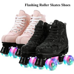 Flashing Patins à roulettes Chaussures Sports de plein air Patins à double rangée Quad 4 roues Patinoire Entraînement de glisse Unisexe Enfants Adulte Cadeau 240131