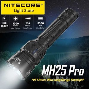 Linternas NITECORE MH25 Pro USB-C Linterna recargable 705 metros Antorcha de búsqueda de largo alcanceUHi 40 LED Beam NL2153HP 5300mAh 21700 Batería 240122