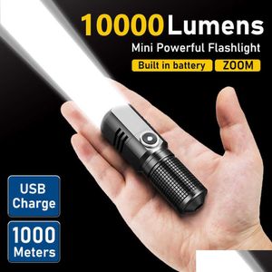 Linternas Antorchas 10000 lúmenes Mini Powerf Linterna LED X50 Batería incorporada 3 modos USB Luz de flash recargable Edc Antorcha Lámpara D Dhyr5