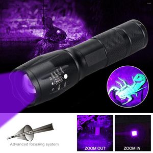 Lampes de poche Torches 395nm Torche UV Zoomable Lumière violette ultraviolette LED USB Lanterne de charge Inspection d'urine animale