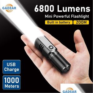 Lampes de poche Torches 6800 Lumens Mini Powerf LED Lampe de poche X50 Batterie intégrée 3 modes USB Rechargeable Flash Light Lampe torche Edc FL Dhkko