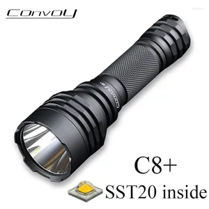 Linencias de las linternas Torches Convoy C8 Plus con SST20 7135 8 LED Flash Luz 18650 Torch 12 Grupos Portables Altos potentes Trabajo táctico