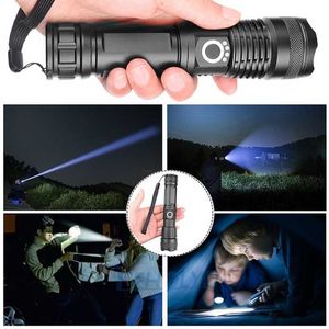 Linternas Antorchas de alta potencia XHP100 Linterna LED Recargable 4 Núcleo Antorcha Zoom Usb Linterna de mano para acampar al aire libre Uso de emergencia go'oP230517