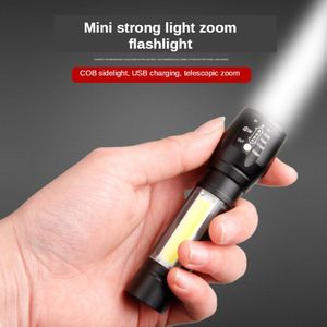 Lampes de poche torches LED petit avec lumière latérale COB fort rétractable Zoom USB Kit de charge haute endurance Mini