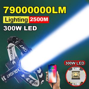 Linternas Antorchas Nuevo 79000000LM 300W LED Faro XHP70 Lámpara recargable 3 Modo Faro Zoom 2500M Cabeza Linterna Cabeza Pesca Camping Linterna 0109