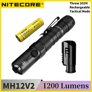 Lampes de poche Torches NITECORE MH12 V2 1200 Lumens XP-L2 V6 LED lampe de poche rechargeable USB-C comprenant une batterie 5000mAh NL2150 recherche extérieure