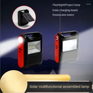 Linternas Antorchas Sistema de energía solar Iluminación Luz de camping Radio FM Bluetooth Audio 18650 BateríaX3 LED Batería USB recargable