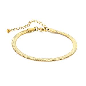 Brazalete de apilamiento de cadena plana para mujeres tintas de cadena cuadrada de oro chapada en espiga de acero hemorraje de cadena de cadena de huesos delgados288u