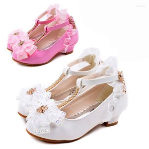 Zapatos planos para niños, fiesta, cuero, PU, tacón bajo, flor de encaje, para vestido de baile individual, zapato blanco y rosa