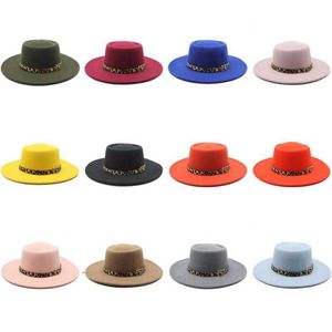 Flat Top Fedora Hat Mujeres Hombres Sombreros formales Mujer Hombre Gorra Moda para mujer Gorras de ala ancha para hombre Trilby Chapeau Primavera Otoño Invierno regalo al por mayor 12 colores 8 cm