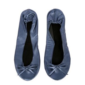 Flats Navy Shoe Flats Portable Pliant Up Ballerina Chaussures plates Roule Up Ballet After Party Chaussure pour Bridal Wedding Party Favor