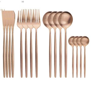 Flatware Sets 16Pcs Rose Gold Cutlery Set Knife Fork Coffee Spoons Dinnerware Stainless Steel Tableware Western Kitchen Sierware Drop Dhanw