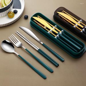 Flatware Sets Dinnerware Set Kitchen Accessories Camping Travel Gold Knife Fork Spoon Portable Cutlery With Case