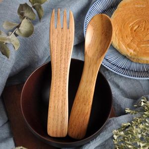 Juegos de cubiertos Vajilla Tenedor de madera Cuchara Juego de postres Herramientas de utensilios de cocina de bambú