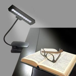 Flexible 10 LED Clip Clip-On Orquesta Soporte de música Lámpara de piano Lámpara de lectura nocturna Luz de libro con adaptador de CA Alta calidad ENVÍO RÁPIDO