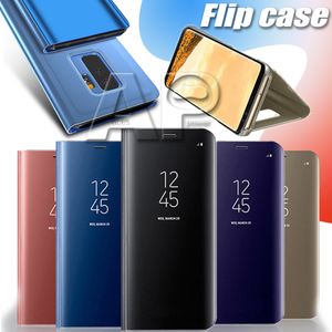 Fundas de teléfono con tapa para Samsung Galaxy S21 S20 Note 20 Ultra Holder Electroplate Clear Smart Mirror Cover