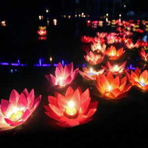 Bendición de agua flotante de seda artificial lotus flores led luz múltiple colores que desean linterna para el evento de boda suministros para fiestas