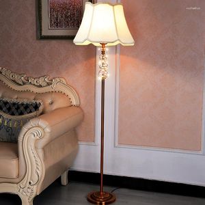 Lampadaires lampe en cristal salon chambre étude Table verticale Antique cuivre tissu câble gradation télécommande lumière