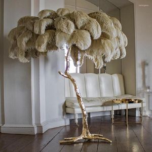Floor Lamps Indoor Lighting Ostrich Feather Led Lights Copper Resin Tripot Standing Bedside Corner Drop For Living Room