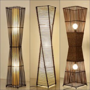 Lampadaires Lampe Tatami Zen Salon Chambre Vertical Style Chinois Bambou Oeuvre Antique Sud-Est Asiatique Décoration